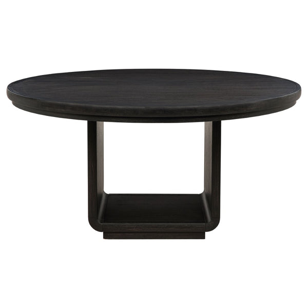 English Elm Bangor Round Pedestal Dining Table Seats Four with Ash Veneer and Bold Black Finish B062P518465
