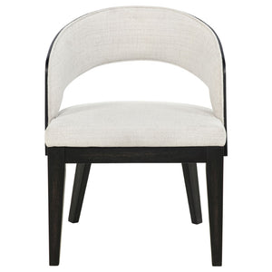 English Elm Bangor Barrel Back Upholstered Arm Chair Set Cream Fabric with Black Frame B062P518468