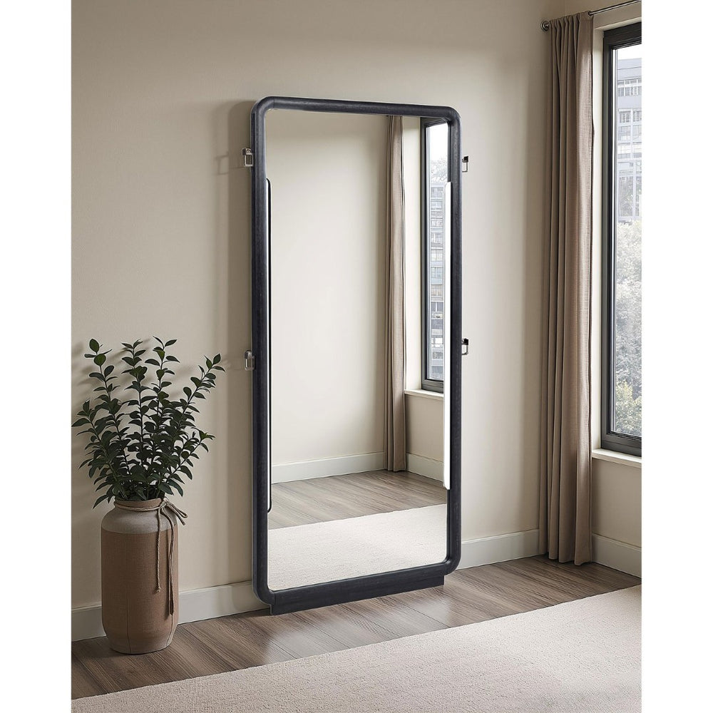 English Elm Bangor Sculptural Rubberwood Floor Mirror with Burnished Frame and Side Hooks B062P518493