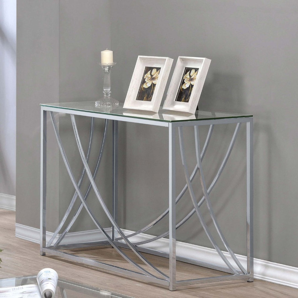 English Elm Kempton Tempered Glass Console Table Polished Chrome Frame Modern Entryway Accent B062P518495