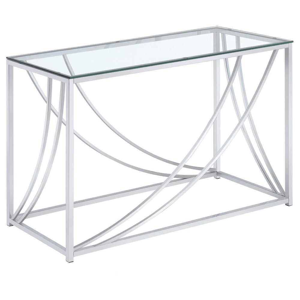 English Elm Kempton Tempered Glass Console Table Polished Chrome Frame Modern Entryway Accent B062P518495