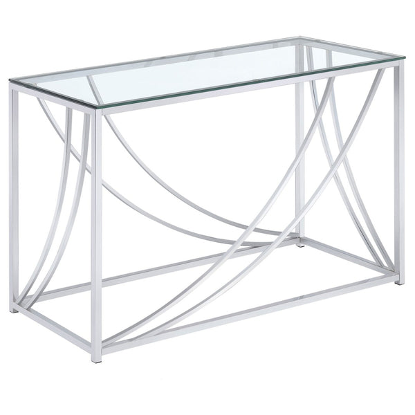 English Elm Kempton Tempered Glass Console Table Polished Chrome Frame Modern Entryway Accent B062P518495