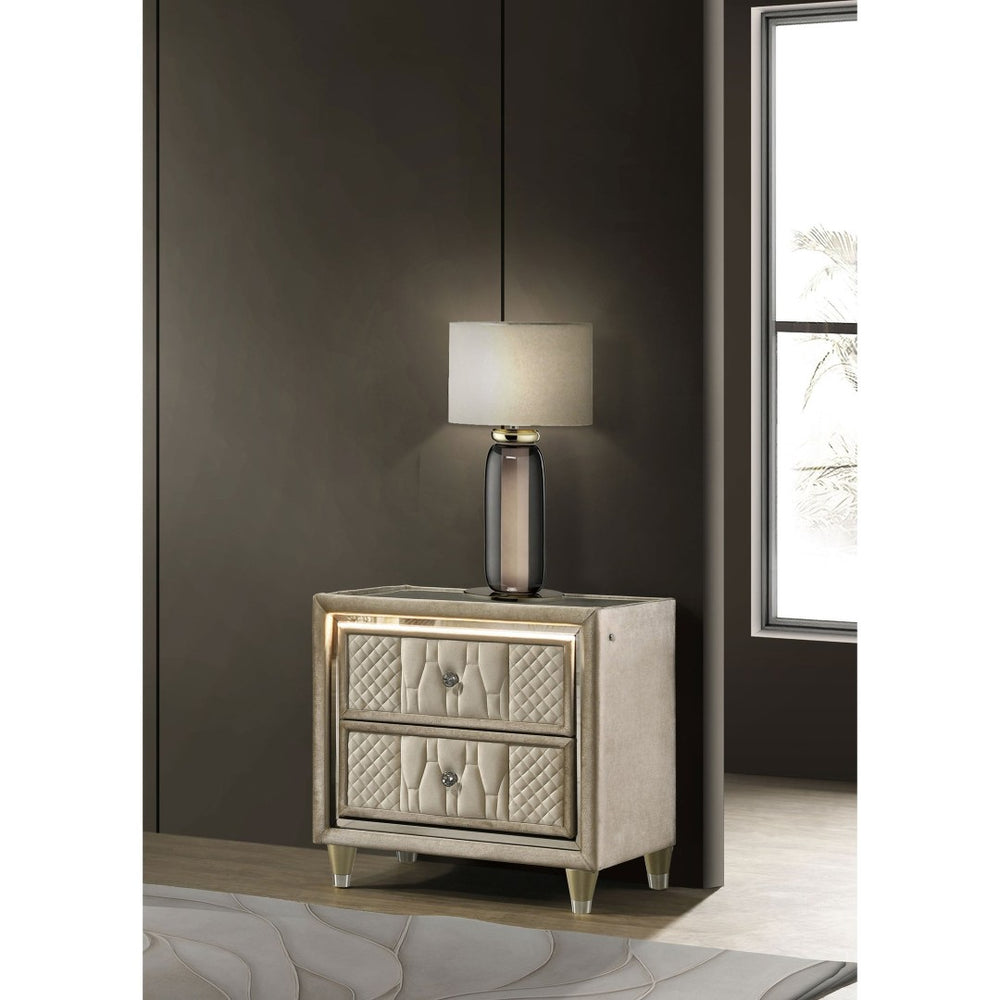 English Elm Mika Velvet Upholstered Nightstand with LED Glow Quilted Drawers and USB Charging B062P518513