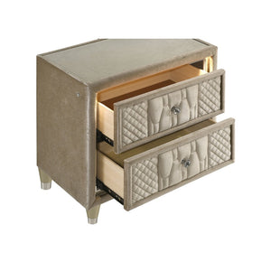 English Elm Mika Velvet Upholstered Nightstand with LED Glow Quilted Drawers and USB Charging B062P518513