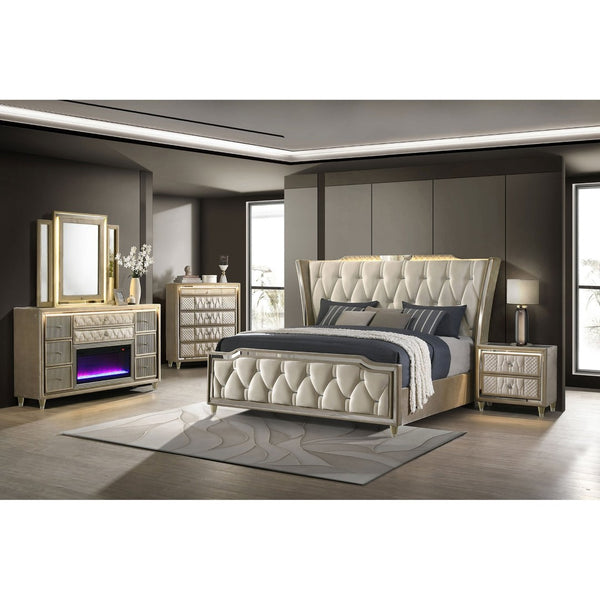 English Elm Mika Velvet Upholstered Nightstand with LED Glow Quilted Drawers and USB Charging B062P518513