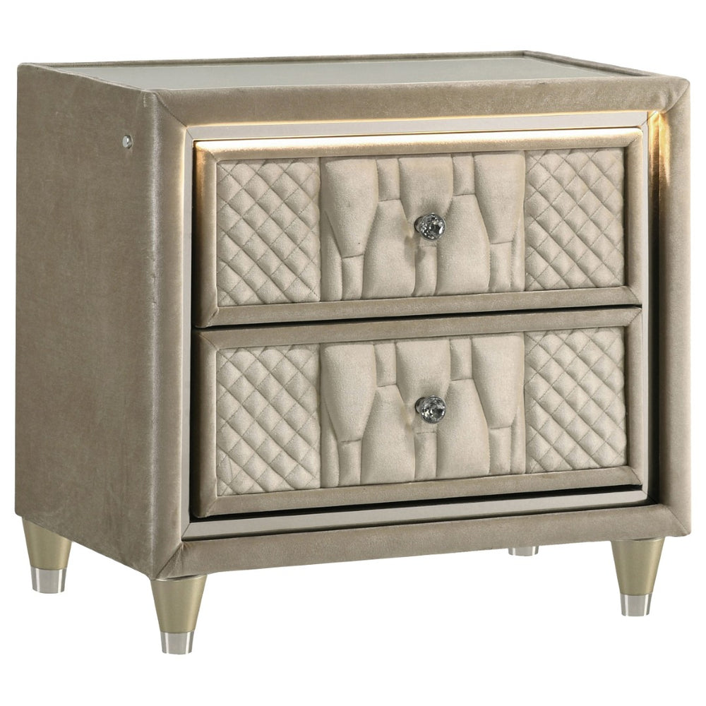 English Elm Mika Velvet Upholstered Nightstand with LED Glow Quilted Drawers and USB Charging B062P518513