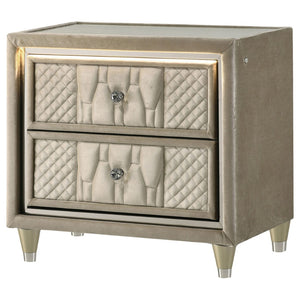 English Elm Mika Velvet Upholstered Nightstand with LED Glow Quilted Drawers and USB Charging B062P518513