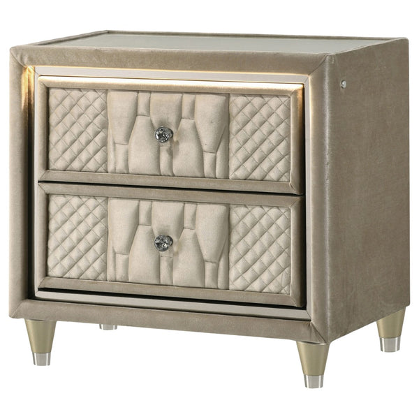 English Elm Mika Velvet Upholstered Nightstand with LED Glow Quilted Drawers and USB Charging B062P518513