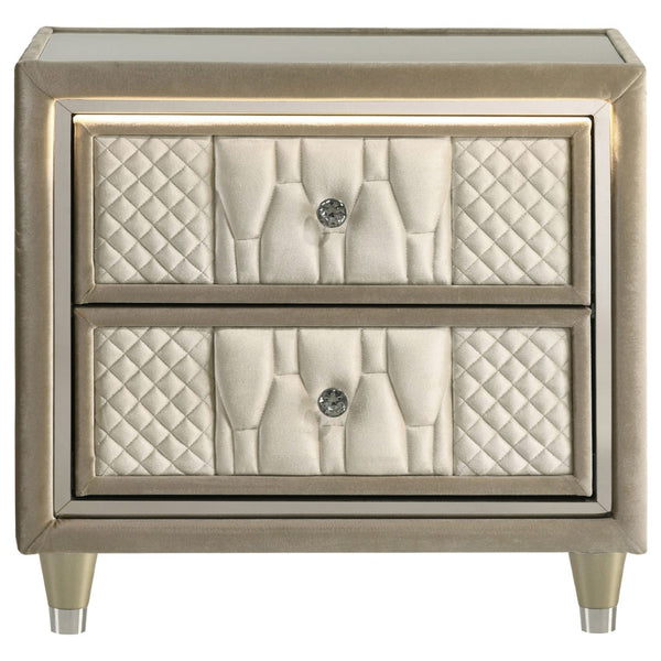 English Elm Mika Velvet Upholstered Nightstand with LED Glow Quilted Drawers and USB Charging B062P518513