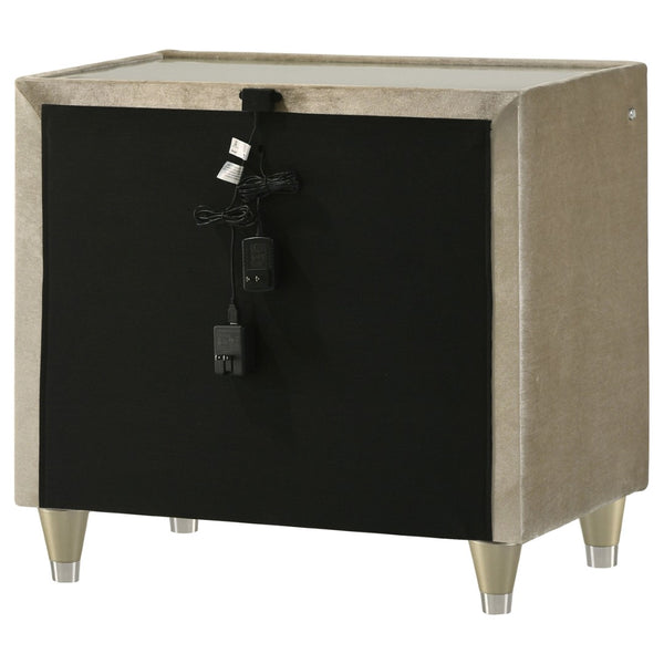 English Elm Mika Velvet Upholstered Nightstand with LED Glow Quilted Drawers and USB Charging B062P518513
