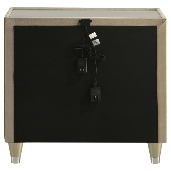 English Elm Mika Velvet Upholstered Nightstand with LED Glow Quilted Drawers and USB Charging B062P518513