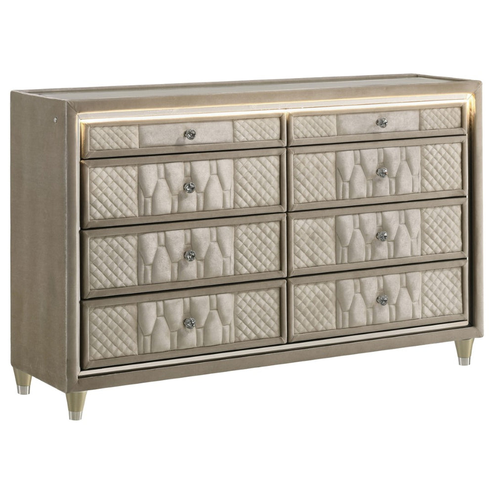 English Elm Mika Quilted Velvet 8 Drawer Dresser with LED Lighting and Glam Crystal Hardware B062P518514