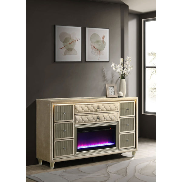Mika Ivory / Camel 8-drawer Led Bedroom Flame Box Dresser