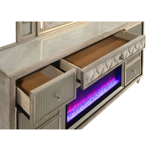 English Elm Mika Eight Drawer Velvet Dresser with Built in Fireplace and LED Ambient Glow B062P518517