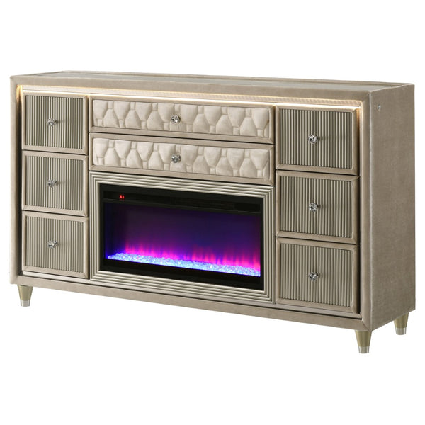 English Elm Mika Eight Drawer Velvet Dresser with Built in Fireplace and LED Ambient Glow B062P518517