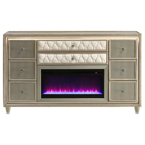 English Elm Mika Eight Drawer Velvet Dresser with Built in Fireplace and LED Ambient Glow B062P518517