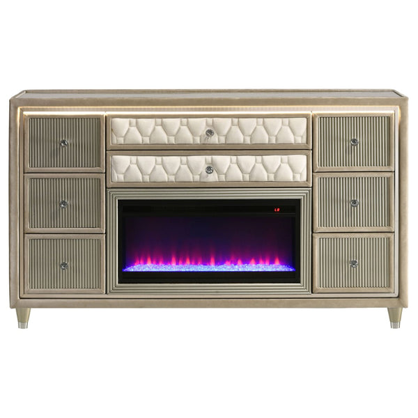 English Elm Mika Eight Drawer Velvet Dresser with Built in Fireplace and LED Ambient Glow B062P518517