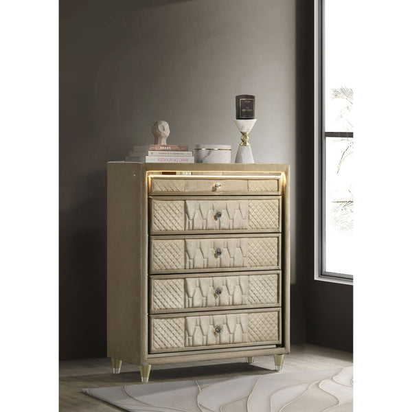 English Elm Mika Velvet Five Drawer Chest with Quilted Fronts LED Lighting and Acrylic Glam Accents B062P518520