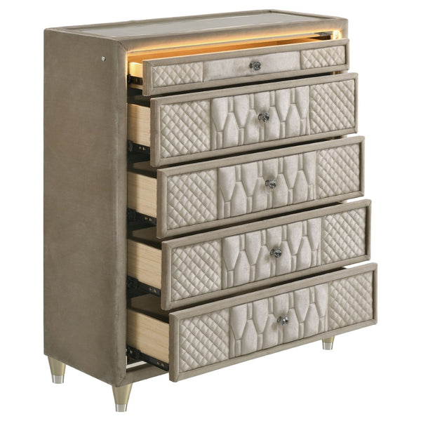 English Elm Mika Velvet Five Drawer Chest with Quilted Fronts LED Lighting and Acrylic Glam Accents B062P518520