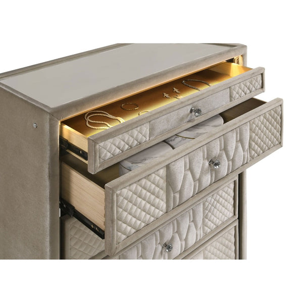 English Elm Mika Velvet Five Drawer Chest with Quilted Fronts LED Lighting and Acrylic Glam Accents B062P518520