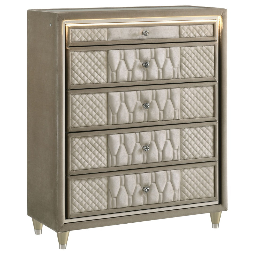 English Elm Mika Velvet Five Drawer Chest with Quilted Fronts LED Lighting and Acrylic Glam Accents B062P518520