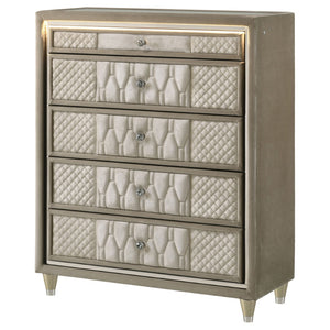 English Elm Mika Velvet Five Drawer Chest with Quilted Fronts LED Lighting and Acrylic Glam Accents B062P518520