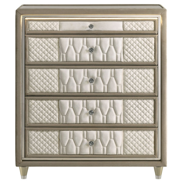 English Elm Mika Velvet Five Drawer Chest with Quilted Fronts LED Lighting and Acrylic Glam Accents B062P518520