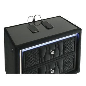 English Elm Mika Quilted Velvet 2-Drawer Nightstand with LED Glow and USB Charging Ports B062P518589