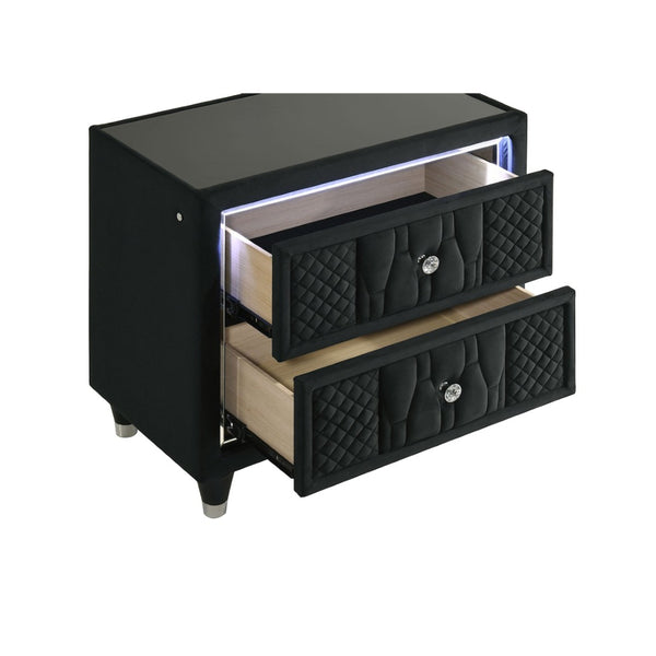 English Elm Mika Quilted Velvet 2-Drawer Nightstand with LED Glow and USB Charging Ports B062P518589