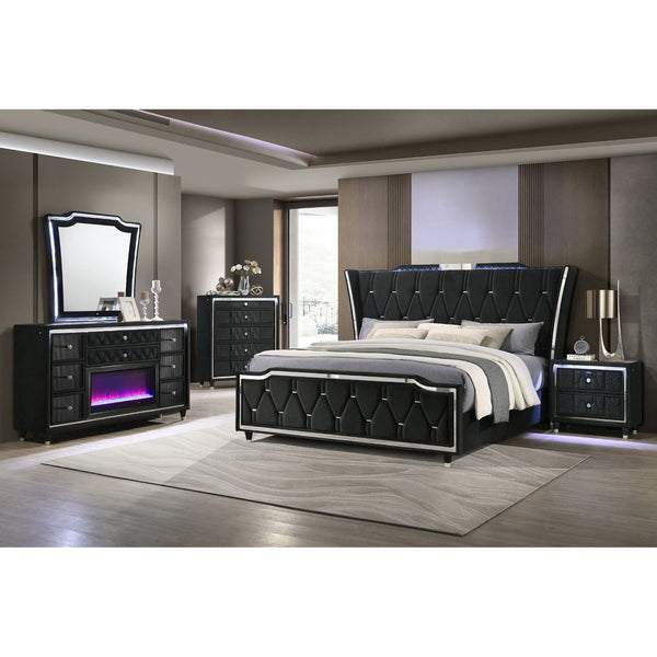 English Elm Mika Quilted Velvet 2-Drawer Nightstand with LED Glow and USB Charging Ports B062P518589