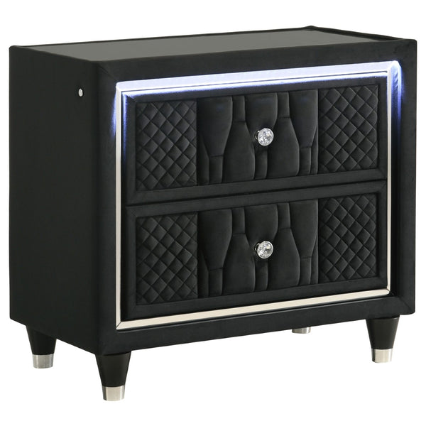 English Elm Mika Quilted Velvet 2-Drawer Nightstand with LED Glow and USB Charging Ports B062P518589