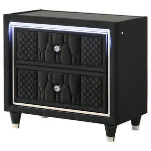 English Elm Mika Quilted Velvet 2-Drawer Nightstand with LED Glow and USB Charging Ports B062P518589