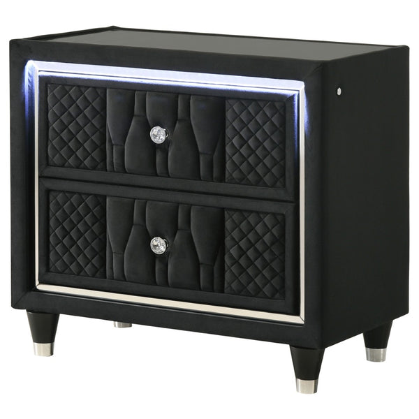 English Elm Mika Quilted Velvet 2-Drawer Nightstand with LED Glow and USB Charging Ports B062P518589