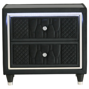 English Elm Mika Quilted Velvet 2-Drawer Nightstand with LED Glow and USB Charging Ports B062P518589