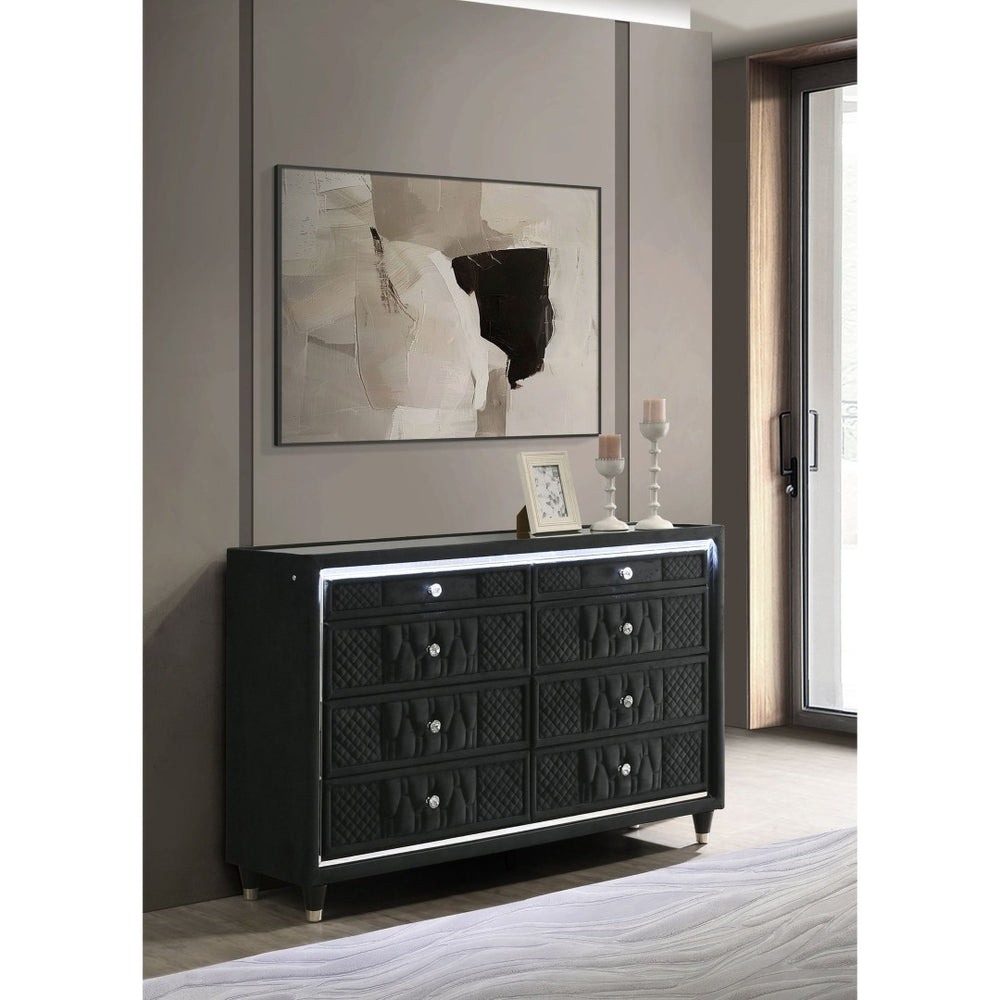 English Elm Mika Velvet Upholstered 8 Drawer Dresser with LED Lighting and Crystal Knobs B062P518594