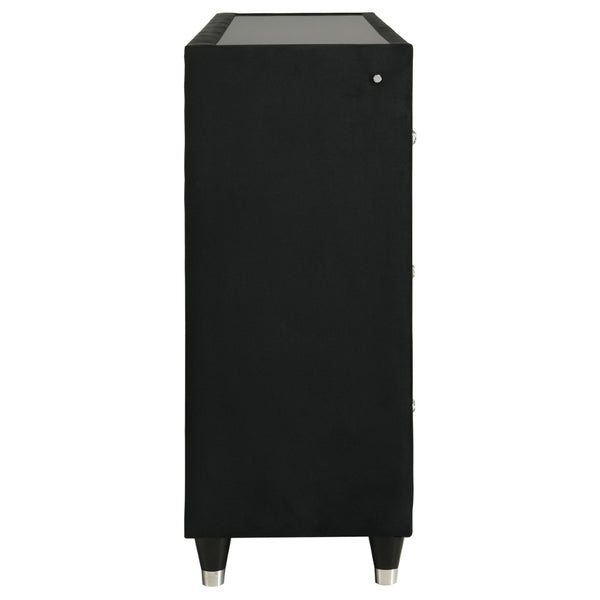 English Elm Mika Black Velvet 8 Drawer Dresser with Built in Fireplace and LED Accent Lighting B062P518595