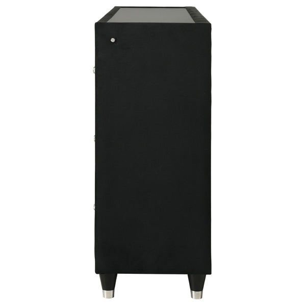 English Elm Mika Black Velvet 8 Drawer Dresser with Built in Fireplace and LED Accent Lighting B062P518595