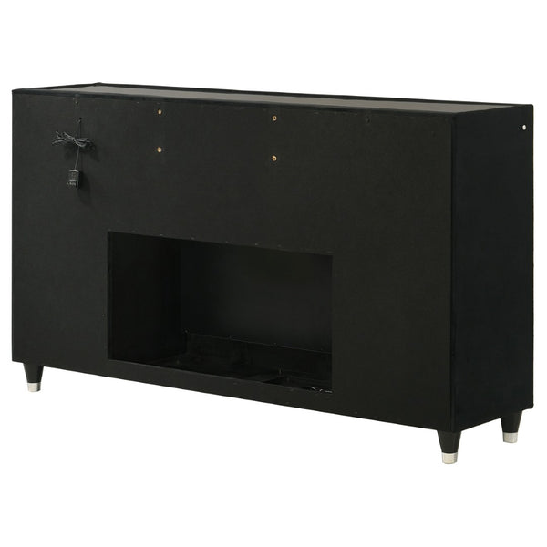 English Elm Mika Black Velvet 8 Drawer Dresser with Built in Fireplace and LED Accent Lighting B062P518595