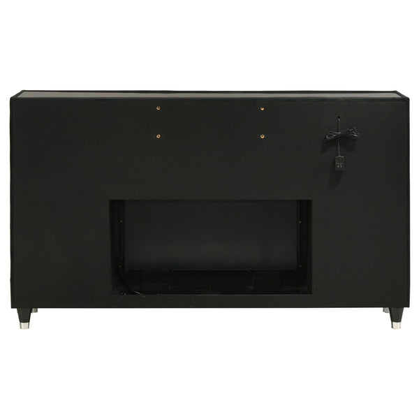 English Elm Mika Black Velvet 8 Drawer Dresser with Built in Fireplace and LED Accent Lighting B062P518595