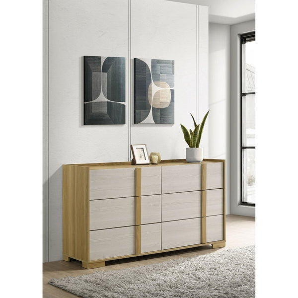 English Elm Lincoln Two-Tone Six Drawer Dresser with Wood Trim for Master or Guest Bedroom B062P519761