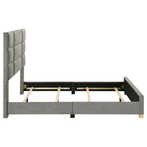 English Elm Lauryn Queen Bed Grey Woven Upholstery Channel Tufted Headboard Gold Accent Trim B062P519762