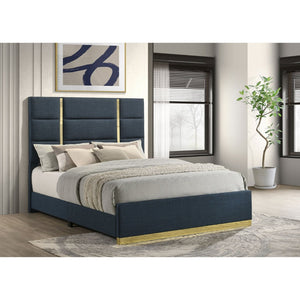 English Elm Lauryn Queen Bed Channel Tufted Navy Fabric Headboard with Gold Acrylic Accents B062P519763