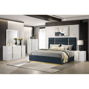 English Elm Lauryn Queen Bed Channel Tufted Navy Fabric Headboard with Gold Acrylic Accents B062P519763