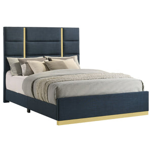 English Elm Lauryn Queen Bed Channel Tufted Navy Fabric Headboard with Gold Acrylic Accents B062P519763
