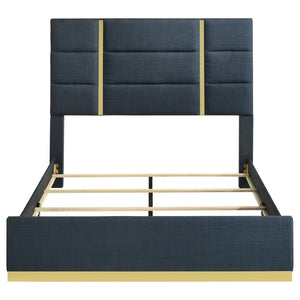 English Elm Lauryn Queen Bed Channel Tufted Navy Fabric Headboard with Gold Acrylic Accents B062P519763