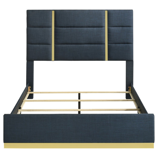 English Elm Lauryn Queen Bed Channel Tufted Navy Fabric Headboard with Gold Acrylic Accents B062P519763