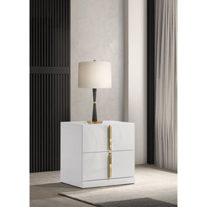English Elm Lauryn Gloss White Nightstand with Gold Pulls and Two Drawers for Glam Bedrooms B062P519764