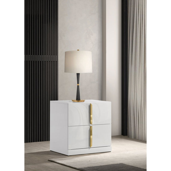 English Elm Lauryn Gloss White Nightstand with Gold Pulls and Two Drawers for Glam Bedrooms B062P519764