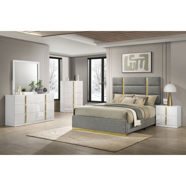 English Elm Lauryn Gloss White Nightstand with Gold Pulls and Two Drawers for Glam Bedrooms B062P519764