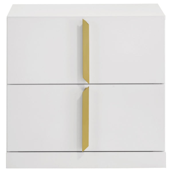 English Elm Lauryn Gloss White Nightstand with Gold Pulls and Two Drawers for Glam Bedrooms B062P519764